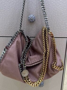 Stella McCartney Falabella Iconic Bag. Dusty Pink Chain-Trim, Gold and Silver